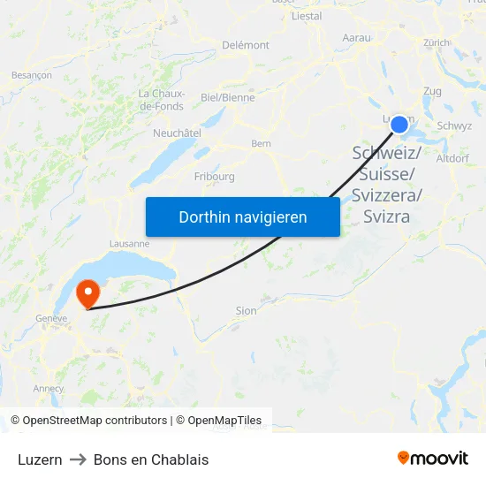 Luzern to Bons en Chablais map