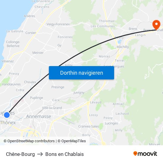 Chêne-Bourg to Bons en Chablais map