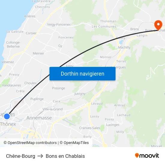 Chêne-Bourg to Bons en Chablais map