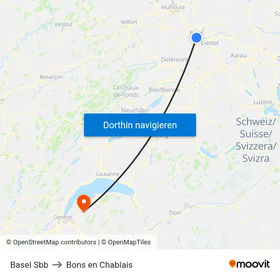 Basel Sbb to Bons en Chablais map