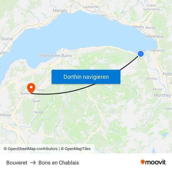 Bouveret to Bons en Chablais map