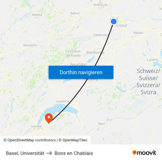 Basel, Universität to Bons en Chablais map