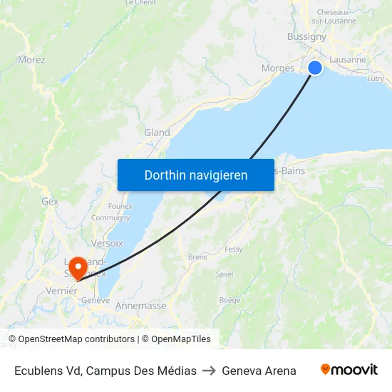 Ecublens Vd, Campus Des Médias to Geneva Arena map