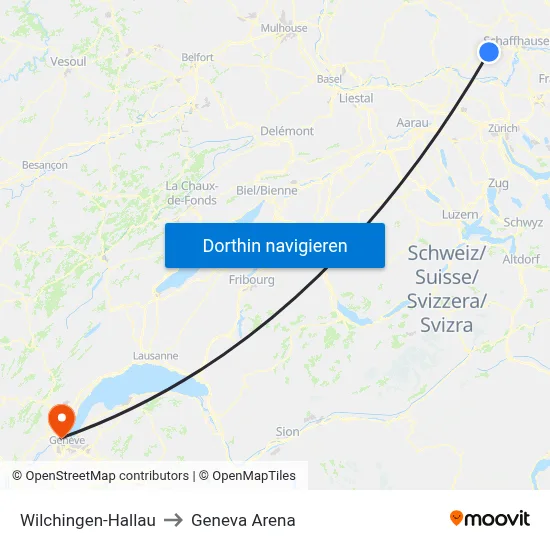 Wilchingen-Hallau to Geneva Arena map