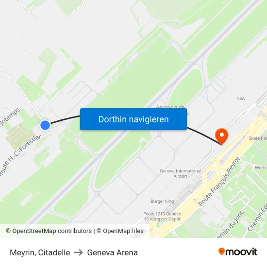 Meyrin, Citadelle to Geneva Arena map