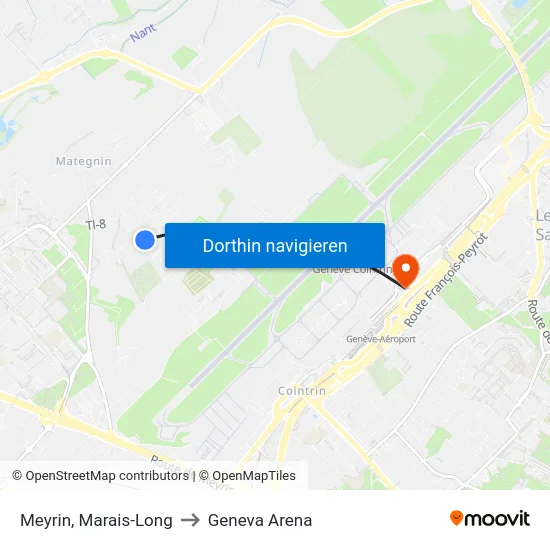 Meyrin, Marais-Long to Geneva Arena map