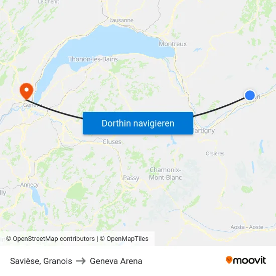 Savièse, Granois to Geneva Arena map