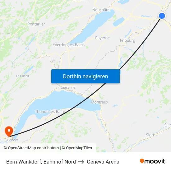 Bern Wankdorf, Bahnhof Nord to Geneva Arena map