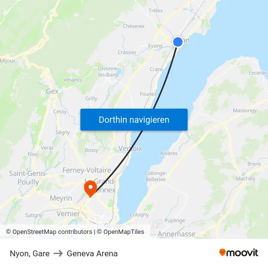 Nyon, Gare to Geneva Arena map