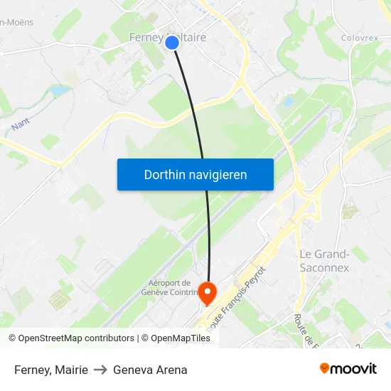 Ferney, Mairie to Geneva Arena map