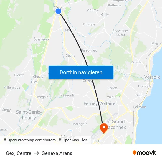 Gex, Centre to Geneva Arena map