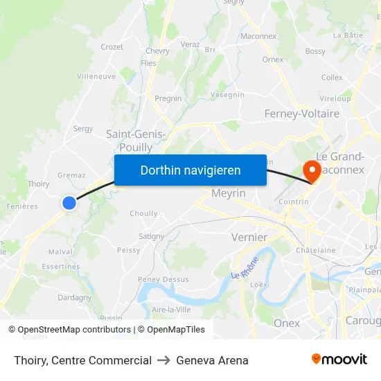Thoiry, Centre Commercial to Geneva Arena map