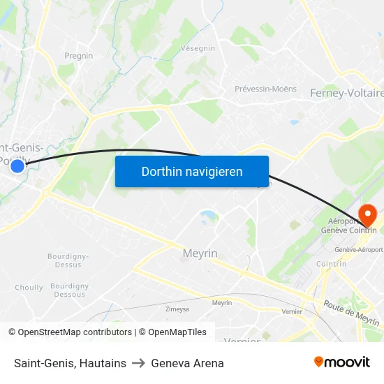 Saint-Genis, Hautains to Geneva Arena map