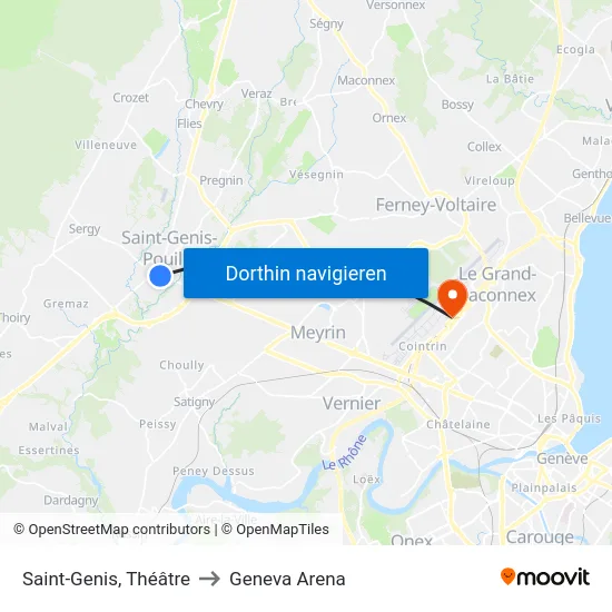 Saint-Genis, Théâtre to Geneva Arena map