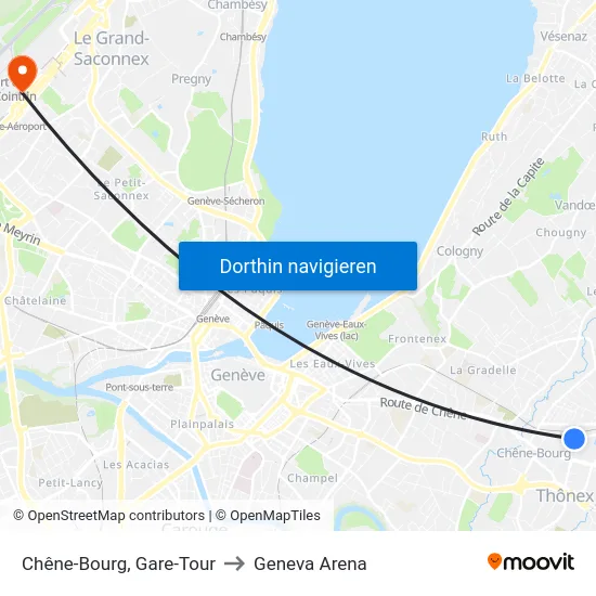 Chêne-Bourg, Gare-Tour to Geneva Arena map