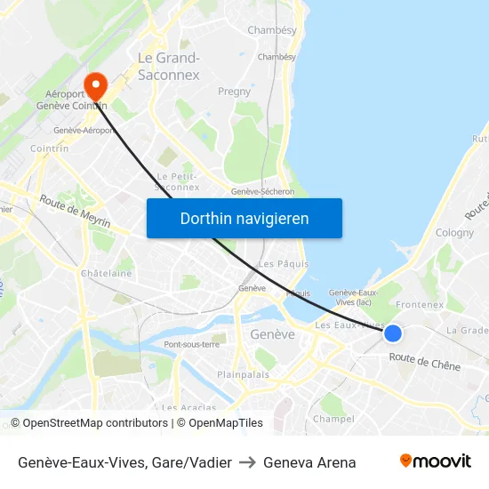 Genève-Eaux-Vives, Gare/Vadier to Geneva Arena map