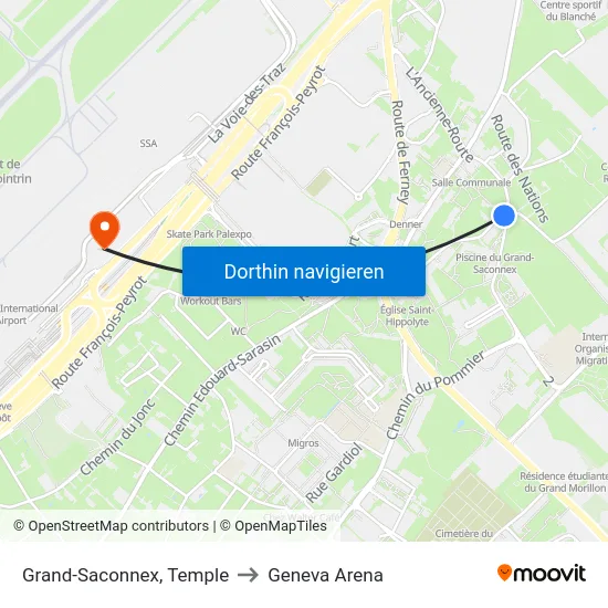 Grand-Saconnex, Temple to Geneva Arena map