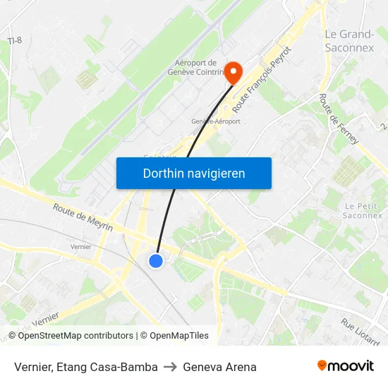 Vernier, Etang Casa-Bamba to Geneva Arena map