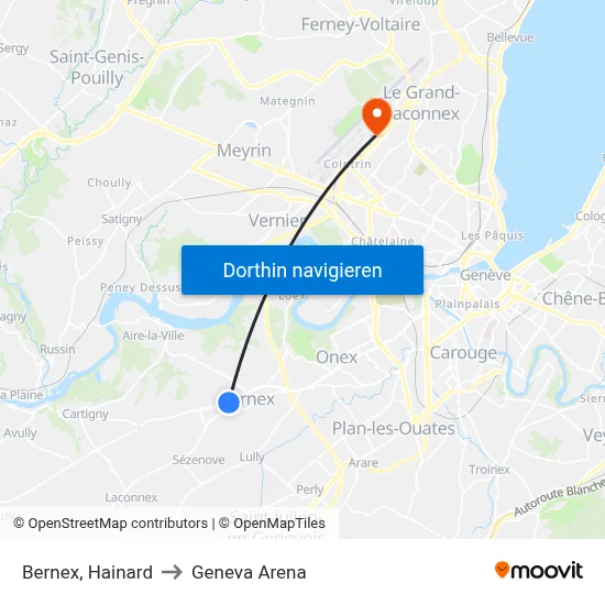 Bernex, Hainard to Geneva Arena map