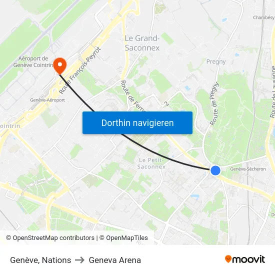 Genève, Nations to Geneva Arena map