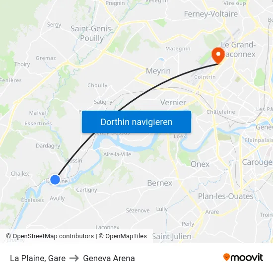 La Plaine, Gare to Geneva Arena map