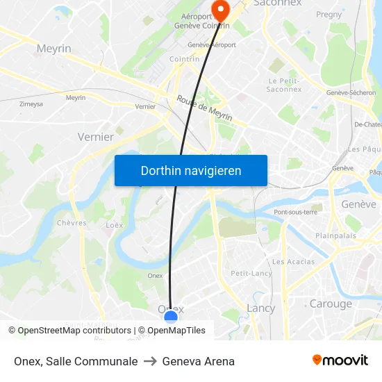 Onex, Salle Communale to Geneva Arena map