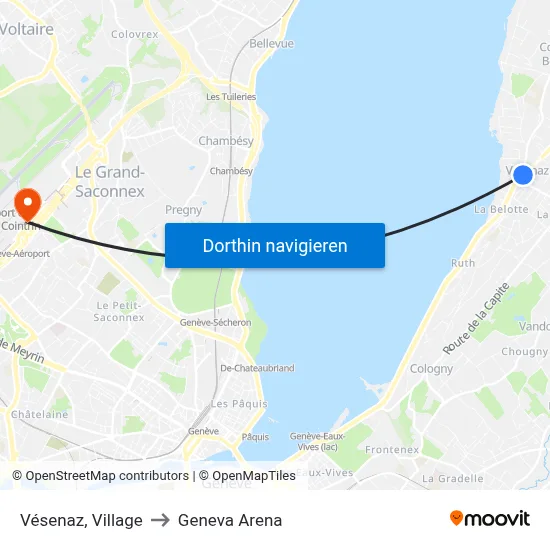 Vésenaz, Village to Geneva Arena map