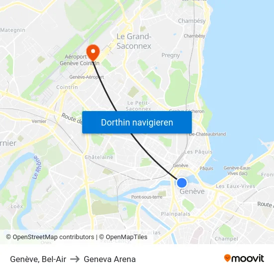 Genève, Bel-Air to Geneva Arena map