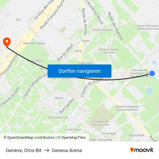 Genève, Oms-Bit to Geneva Arena map