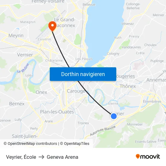 Veyrier, École to Geneva Arena map
