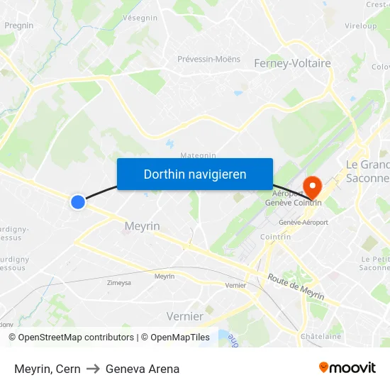 Meyrin, Cern to Geneva Arena map