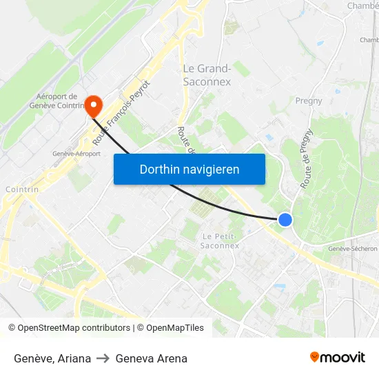 Genève, Ariana to Geneva Arena map