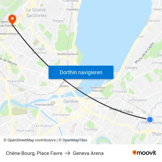 Chêne-Bourg, Place Favre to Geneva Arena map