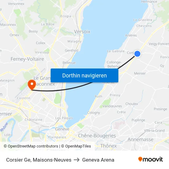Corsier Ge, Maisons-Neuves to Geneva Arena map