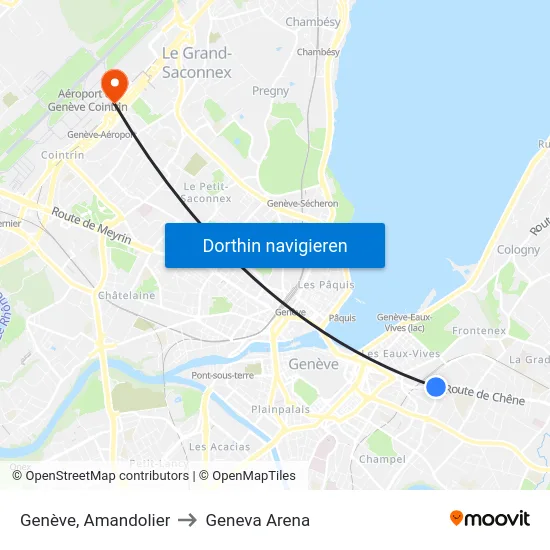 Genève, Amandolier to Geneva Arena map