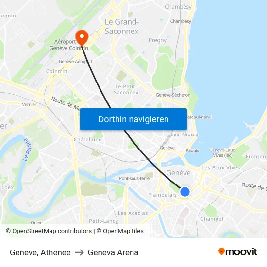 Genève, Athénée to Geneva Arena map