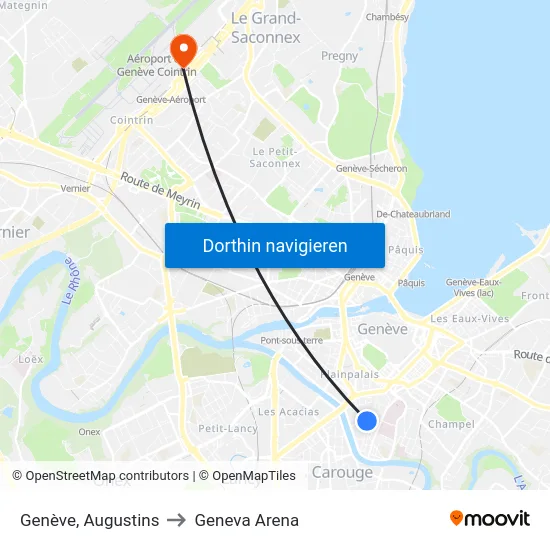 Genève, Augustins to Geneva Arena map