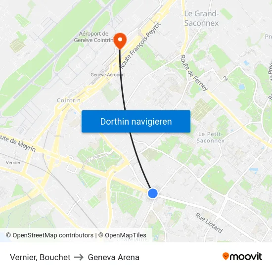 Vernier, Bouchet to Geneva Arena map