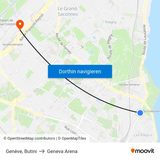 Genève, Butini to Geneva Arena map