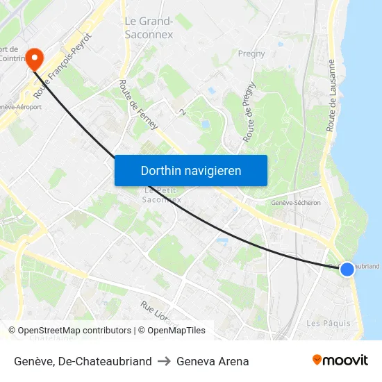Genève, De-Chateaubriand to Geneva Arena map
