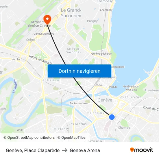 Genève, Place Claparède to Geneva Arena map