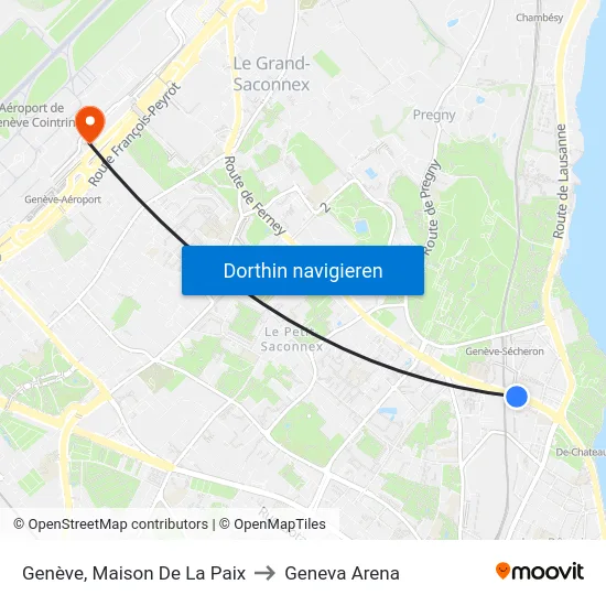 Genève, Maison De La Paix to Geneva Arena map