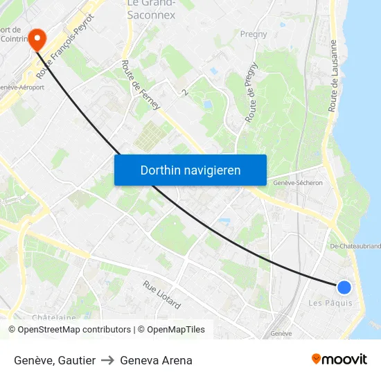 Genève, Gautier to Geneva Arena map