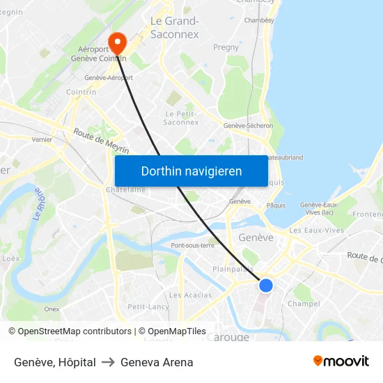 Genève, Hôpital to Geneva Arena map