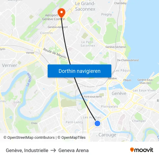 Genève, Industrielle to Geneva Arena map