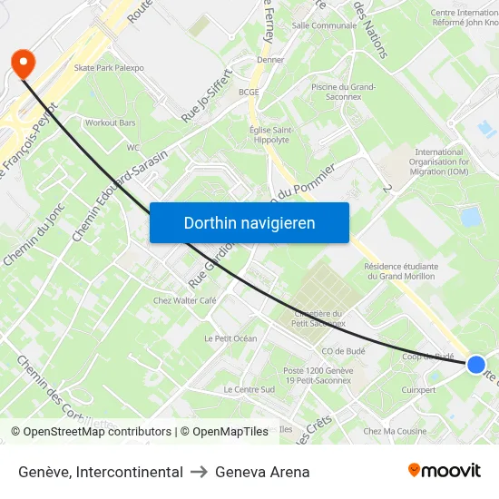 Genève, Intercontinental to Geneva Arena map