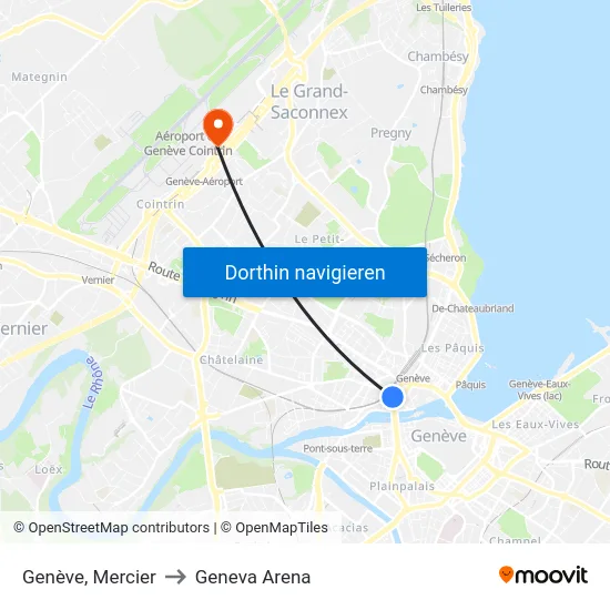 Genève, Mercier to Geneva Arena map