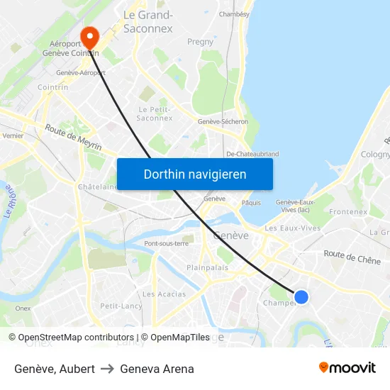 Genève, Aubert to Geneva Arena map