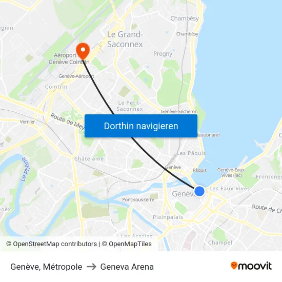 Genève, Métropole to Geneva Arena map