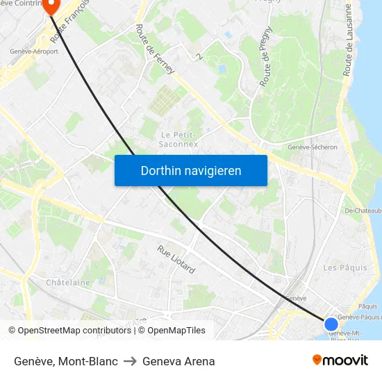 Genève, Mont-Blanc to Geneva Arena map